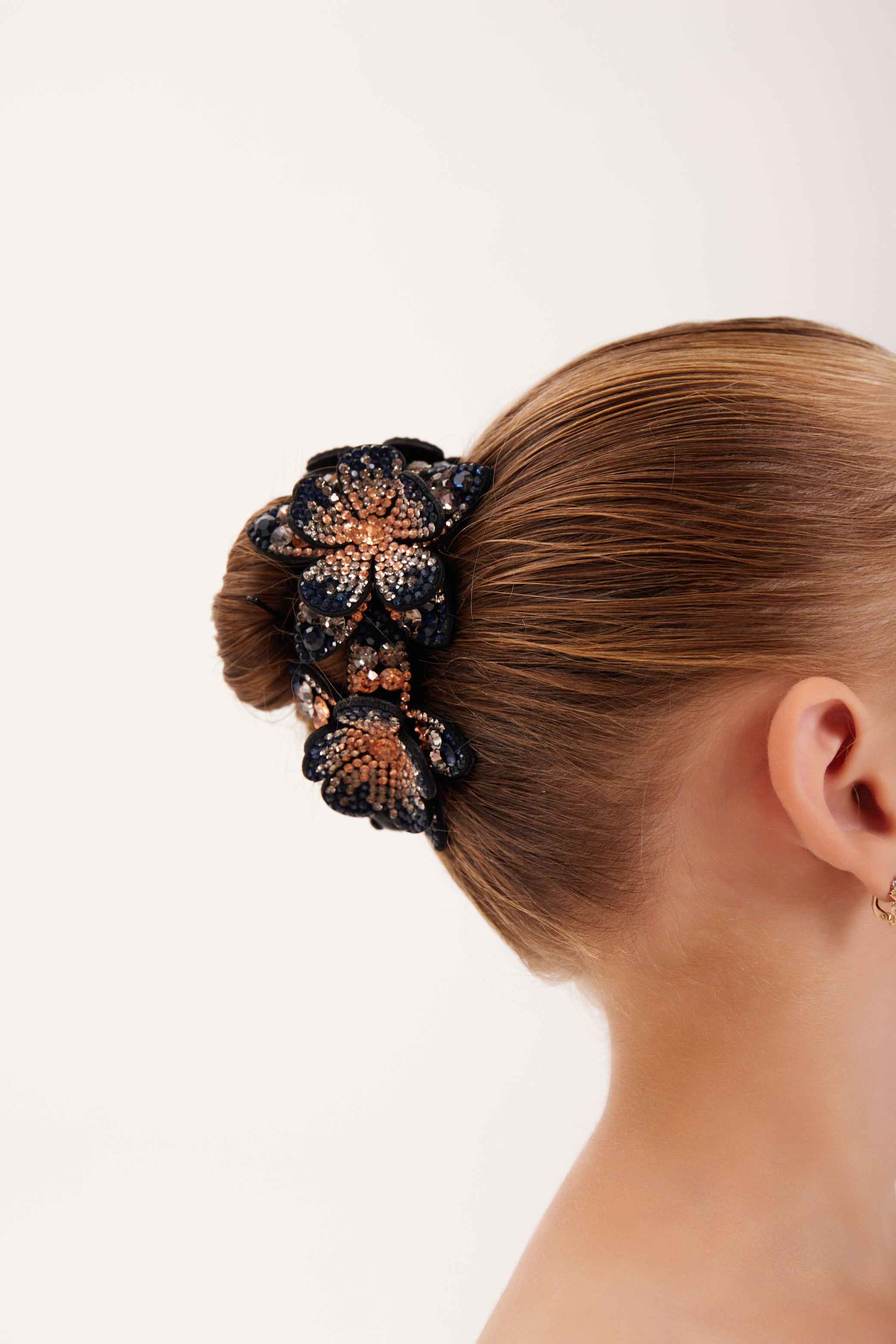 Pince à chignon en strass " Fleur Noire "