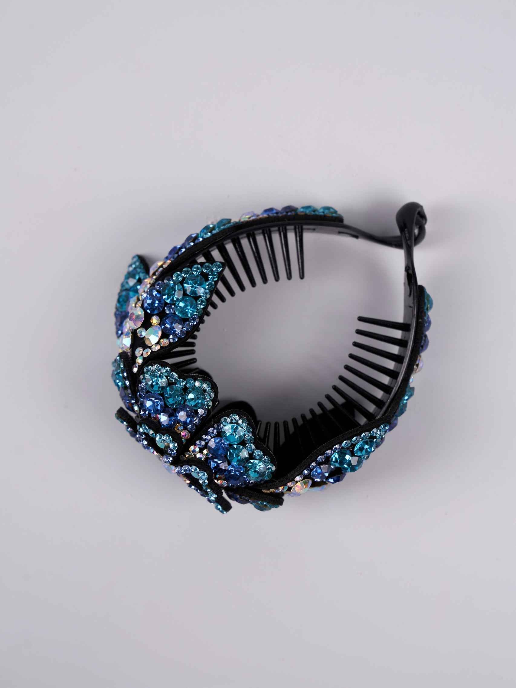 Pince à chignon en strass " Fleur Bleue "