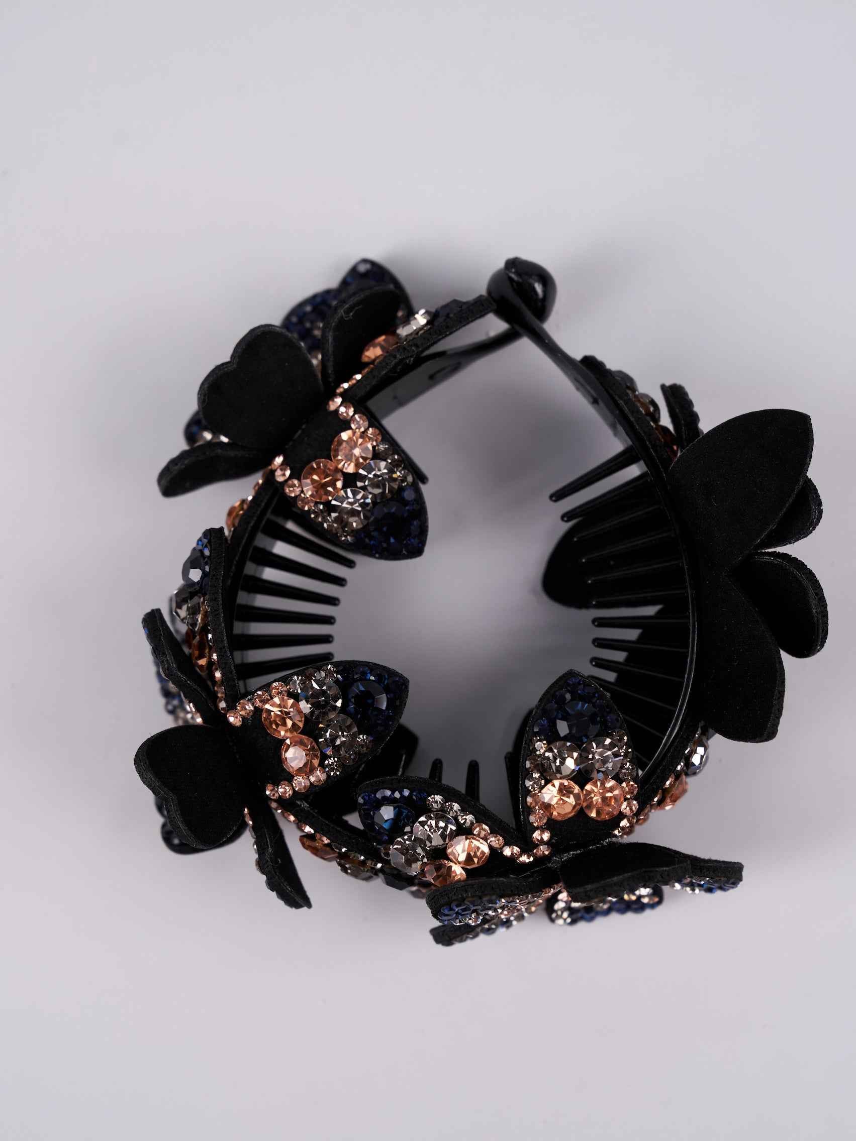 Pince à chignon en strass " Fleur Noire "