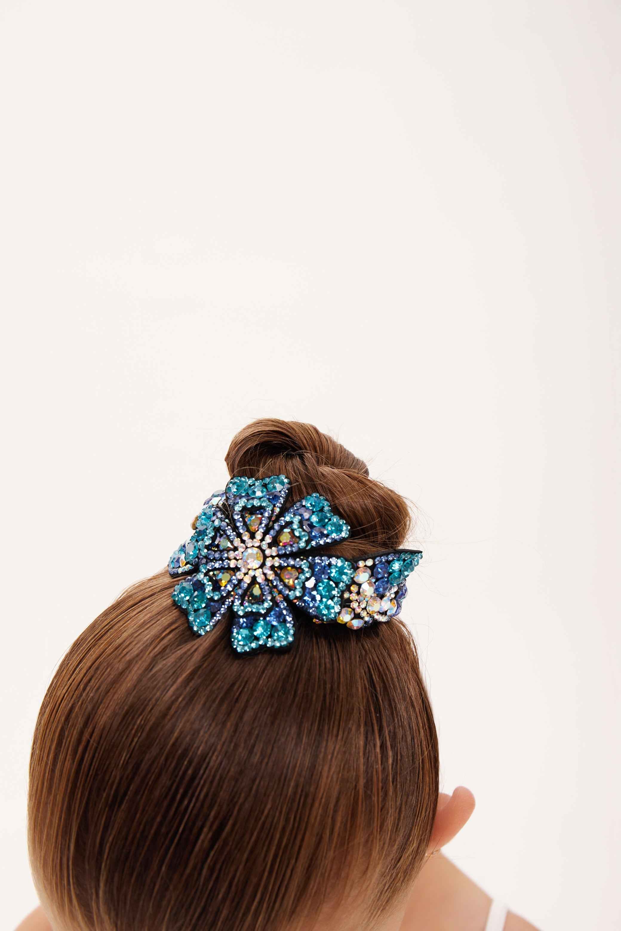 Pince à chignon en strass " Fleur Bleue "